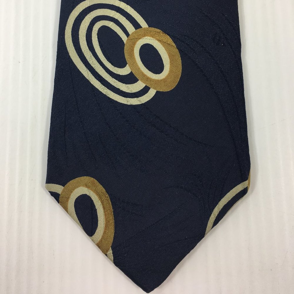 Claiborne Mens Tie 3.25 in W x L 58 Silk Abstract Circles Navy Gold